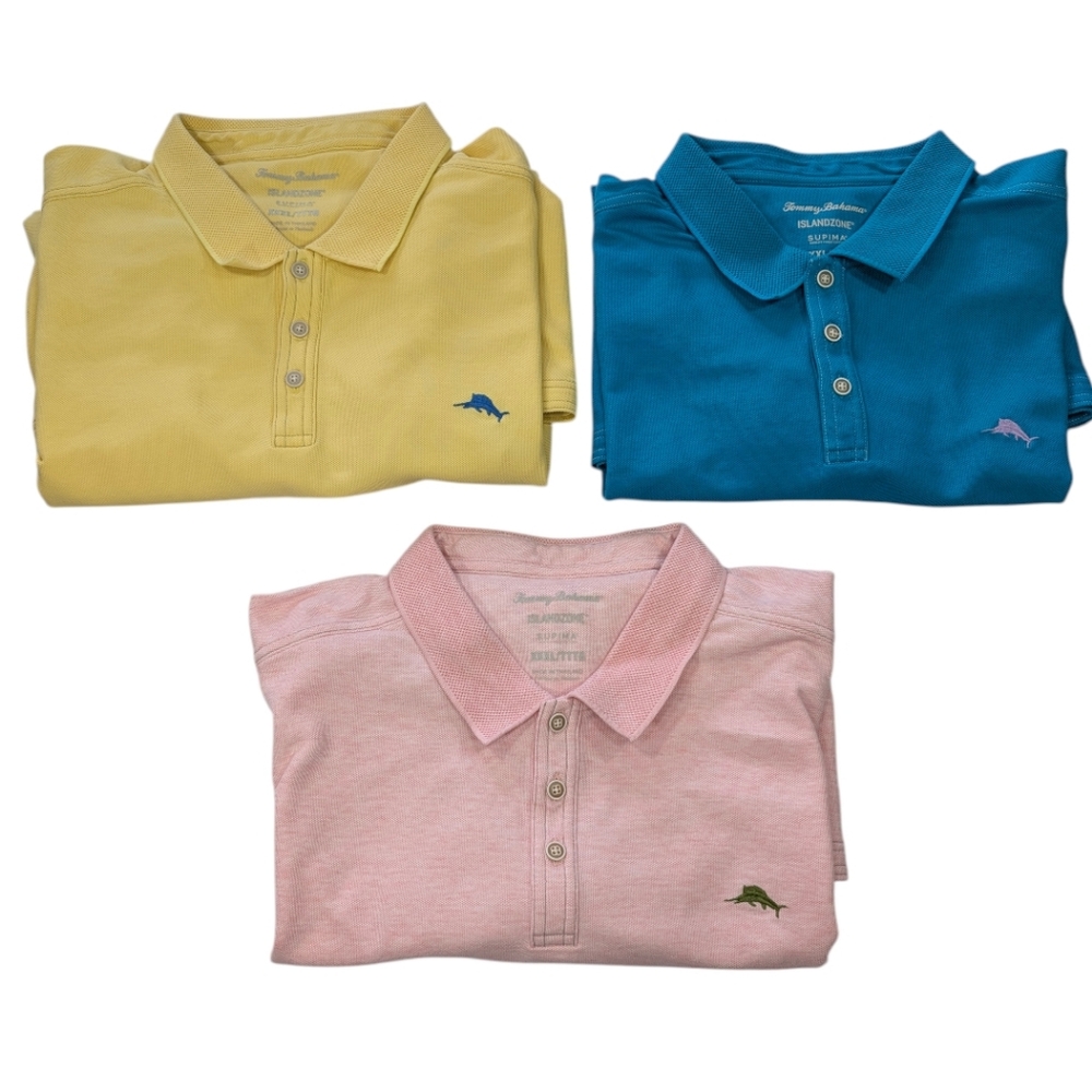 (3) Tommy Bahama Supima Cotton Islandzone 3 Button Collar Polo Shirts  XXXL